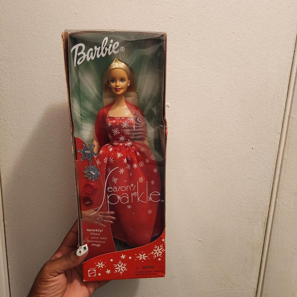 2001 Mattel Season's Sparkle Barbie Doll, Model #55198.